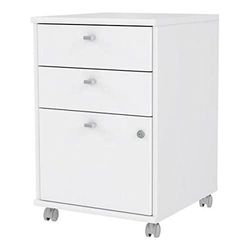 Forte NET106 Rolcontainer 40 50, witte rolcontainer met 2 laden, 1 deur, afsluitbaar, rolcontainer bureau, thuiskantoor, houtmateriaal, wit, 42,5 cm breed x 63,5 cm hoog x 45 cm diep