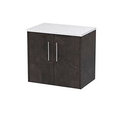 Hudson Reed JNU2623LSW Juno Modern Bathroom Wall Hung 2 Door Countertop Vanity & Laminate Worktop, 600mm, Matt Metallic Slate/Sparkling White