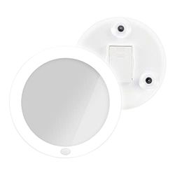 EMKE Miroir Lumineux de Maquillage Rond, Grossissant 5X, Miroir Cosmétique Pliable, Miroir Ventouse avec Rotation 360°, Blanc