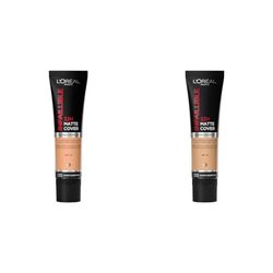 L'Oreal Paris Cover Liquid Foundation, With 4% Niacinamide, Long Lasting, Natural Finish, Available in 20 Shades, SPF 25, Infallible 32H Matte Cover, Shade 200, 30ml (Pack of 2)