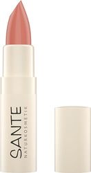 SANTE Naturkosmetik Moisture Lipstick 02 Coral Glaze, Nourishing Lipstick with Hyaluron, Plump Effect and Sepilift, Lip Care for Smooth and Delicately Shiny Lips in Coral Pink, 4.5 g