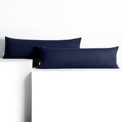 DecoKing 2 Fundas de Almohada de 20 x 120 cm, Jersey 100% Algodón Peinado, con Cremallera, Color Azul Oscuro y ámbar