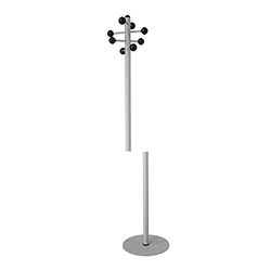 OFITURIA® Perchero de Pie Colgador de Ropa Metálico Color Plata con 8 Colgadores de Bola Negra Tubo en 2 Piezas