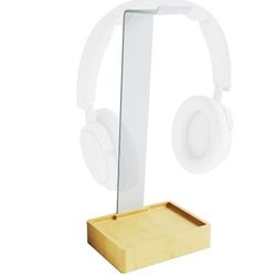 KD Essentials - Support pour casque et porte-casque, sans plastique et fabriqué en métal blanc extrêmement solide et en bambou - le support pratique protège le casque et assure un bureau plus organisé