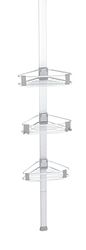 WENKO Purio Telescopische douchehoek, bevestiging zonder boren, universeel inzetbaar doucherek van roestvrij aluminium met 3 verstelbare planken voor shampoo, douchegel & co., 35,5 x 188-280 x 19,5 cm