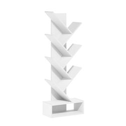 Furinno Boomboekenplank 7-laags vloerstaande boomboekenkast met onderste plank, wit