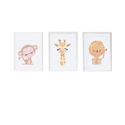 Crochetts Uppsättning med 3 bilder 33 x 43 x 2 cm giraff lejon apa 3 stycken