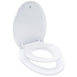 Langwerpige toiletbril met peuterzitje, ingebouwde softclose, langzame sluiting familie-toiletbril met zindelijkheidstrainingszitje, wit