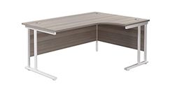 Office Hippo Heavy Duty Office Desk, Right Corner Desk, Strong & Reliable Office Table With Integrated Cable Ports & Twin Uprights, PC Desk For Office or Home - Grey Oak Top/White Frame