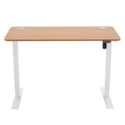 Amazon Basics Escritorio eléctrico de altura ajustable, 120 x 60 cm, ergonómico, de fácil manejo, parte superior de haya y marco blanco