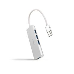 NANOCABLE 10.16.4602 Hub USB-A 3.0 naar 4 x USB 3.0, USB-A/M - USB 3.0/F, aluminium, kleur zilver, 18 cm