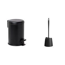 TATAY Bathroom Bin with Stainless Steel Pedal, 3L Capacity，Black Color, Measures 17.5 x 22.5 x 25 cm & Standard Toilet Brush, Polypropylene，Black Color, Measures 12 x 12 x 12 x 38 cm.