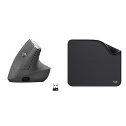 Logitech MX Vertical Ergonomic Mouse, Multi-Device, Bluetooth or 2.4GHz Wireless with USB Unifying Receiver, Mouse Pad - Studio Series, Computer Mouse Mat with Anti-slip Rubber Base, Easy Gliding