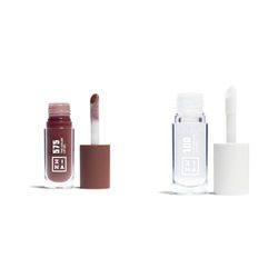 3INA MAKEUP - The Color Lip Oil 575 + The Color Lip Oil 100 - Marrón + Transparente - Cacao con 24h de Hidratación & Ácido Hialurónico - Efecto Brillante y Voluminizador - Vegan - Cruelty Free