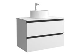 Mueble de Baño BEQUIA Metal 80cm Blanco Mate | Lavabo sobre encimera Porcelana Centrado