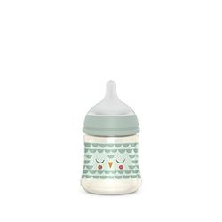 Suavinex, 150 ml fles met fysiologische speen SX Pro van siliconen, anti-koliek ventiel, langzame stroom (S), voor baby's vanaf 0 maanden, bonhomia, groen