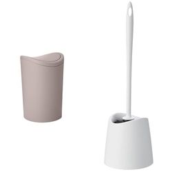 Tatay Papelera y Escobilla Baño | Papelera Baño con Tapa Basculante Taupe | Capacidad 6L | Escobilla WC Modelo Blanca | Material Resistente y 100% Reciclable | Fabricados en España