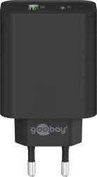 Goobay 61755 USB C-oplader met dubbele poort, 45 W, snellader, PD universele USB-voeding, adapter, laadstekker, snellader, Samsung S22, iPhone 14, zwart