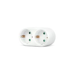 Garza - Adaptador frente dupla, (2 tomadas Schuko) | Ladrão duplo de tomadas com tomada de terra, proteção infantil, branco