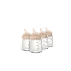 Suavinex, Set van 4 anti-koliek flessen Zero, aanpasbare drinkzuigkop (A) van siliconen, +0 maanden en pasgeborenen, ideaal voor borstvoeding, moedermelk, kunstmatige melk, 180 ml, licht