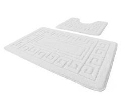 EDS Antislip badmatset met Grieks dessin, 2-delig, 1 badmat (50 x 80 cm) en een wc-mat (50 x 40 cm), wit
