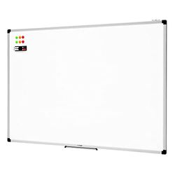 Amazon Basics Lavagna bianco, cancellabile a secco, con supporto porta-pennarelli e bordi in alluminio, 120 cm x 90 cm