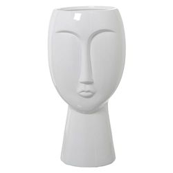 Vase de Sol avec Visage en céramique Blanc Brillant 23x23x48 cm
