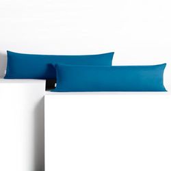 DecoKing 2 Fundas de Almohada de 20 x 145 cm, Jersey 100% Algodón Peinado, con Cremallera, Color Azul y ámbar
