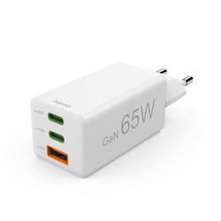 Hama Carico Rapido GaN, 2 USB-C PD, 1 USB-A QC, Mini Caricatore, 65W, Bianco