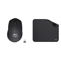 Logitech M330 SILENT PLUS Mouse Wireless, 2,4 GHz con Ricevitore USB Nano & Mouse Pad - Studio Series, per Computer con Base in Gomma Antiscivolo, Scorrimento Facile