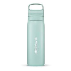 LifeStraw Go Series – Botella de filtro de agua de acero inoxidable con aislamiento al vacío de doble pared sin BPA de 18 onzas para viajes y uso diario; espuma de mar