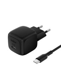 Belkin kompakt väggladdare 45 W + kabel för USB-C till USB-C, snabbladdning för Apple iPhone 16, 15, 14, Plus, Pro, Pro Max, Samsung Galaxy S25-serien, S24, Pixel 9, iPad, AirPods m.fl. - Svart