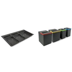 Emuca - Poubelles de recyclage + base de tiroir de recyclage, 4 x H266mm (2x12L + 2x7L), 1 base avec bords à découper pour module de 90cm (836x482mm), Plastique gris anthracite