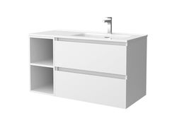 Salgar Mueble de Baño Bequia 90cm + Coqueta 2 Huecos Izquierda + Lavabo cerámica | Blanco Mate |90x45x56