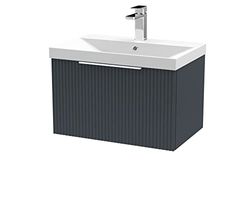 Hudson Reed DFF1494D Fluted Modern Bathroom Wall Hung 1 Drawer Vanity Basin Unit with Thin-Edge Ceramic Basin, 600mm, Soft Black