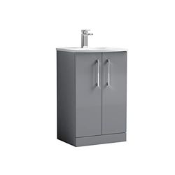 nuie ARN2201G Arno Floor Standing 2 Door Vanity Unit & Curved Ceramic Basin, 500mm, Satin Grey