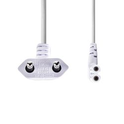 Nedis Stroomkabel - Euro mannelijk - IEC-320-C7 - schuin - links gebogen - vernikkeld - 2,00 m - plat - PVC - wit - label