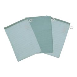 Worner Gant de Toilette en Gaze - Lot de 3 - Menthe - Bleu Glacier