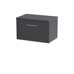 Hudson Reed JNU2222W Juno Modern Bathroom Wall Hung Single Drawer Vanity with Colour Coordinating Worktop, 600mm, Woodgrain Graphite Grey