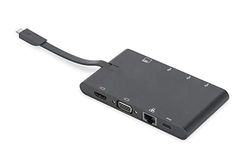 Estación de acoplamiento multipuerto DIGITUS - USB-C Dock 9 puertos - HDMI VGA, RJ45, 2x USB 3.0, 2x USB Type-C, puerto de carga, lector de tarjetas