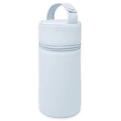 Duffi Babyflaskhållare, konstläder, baby, termoväska, varm och kall, isolerad, för flaskor eller termoskanna, dragkedja och handtag, enkel rengöring, blå cirklar 0832-12
