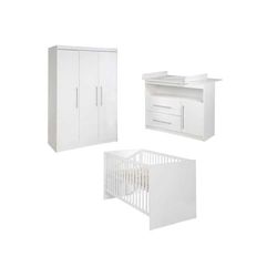 roba Chambre Bébé Complète Maren - Lit Évolutif 70 x 140 cm + Commode à Langer + Armoire 3 Portes - Blanc