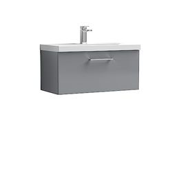 nuie ARN2225D Arno Wall Hung 1 Drawer Vanity Unit & Thin-Edge Ceramic Basin, 800mm, Satin Grey