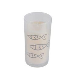 Homéa, Bougie Verrine Ø8 x H15 cm Blue Wave Parfum Brise Marine Coloris Blanc
