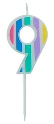 Folat 24269 Taartkaars pastel/cijfer 9 meerkleurige verjaardagskaarsen voor verjaardag, verjaardagsdecoratie, voor kinderfeesten, bruiloften, bedrijfsfeesten, jubilea, 5 cm