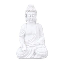 Relaxdays Buddha figur sittande, 17,5 cm hög, trädgårdsdekoration, väderbeständig och frostsäker, dekorativ skulptur vardagsrum, vit