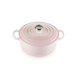 Le Creuset Signature gjutjärnspanna med lock, Ø 20 cm, rund, 2,4 l, 3,092 kg, Shell Pink, 21177207774430