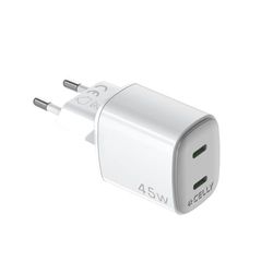 Celly, Caricatore con 2 Porte USB-C, Caricabatterie Portatile da 45W con Tecnologia GaN, Compatibile con Vari Modelli dei Maggiori Produttori
