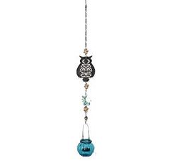 DONREGALOWEB Móvil para Colgar de la Puerta o del Techo con decoración de búhos de Metal y Cristal de 77cm de Largo en Color Azul