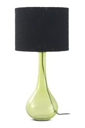 Lampara De Sobremesa De Cristal Verde Con Pantalla De Algodon Negro